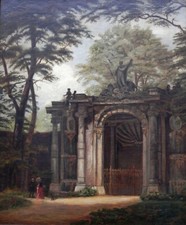 Gemälde: Sanssouci Potsdam, Neptungrotte Park, Paar im Schlosspark 1875