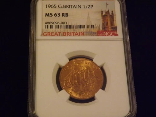 1965  1/2 Penny        Great Britain    NGC   MS 63 RB