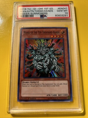 these hands yugioh card YuGiOh MANJU OF THE TEN THOUSAND HANDS #HISU-EN047🔥PSA 10🔥1st ED-2018  SUPER R