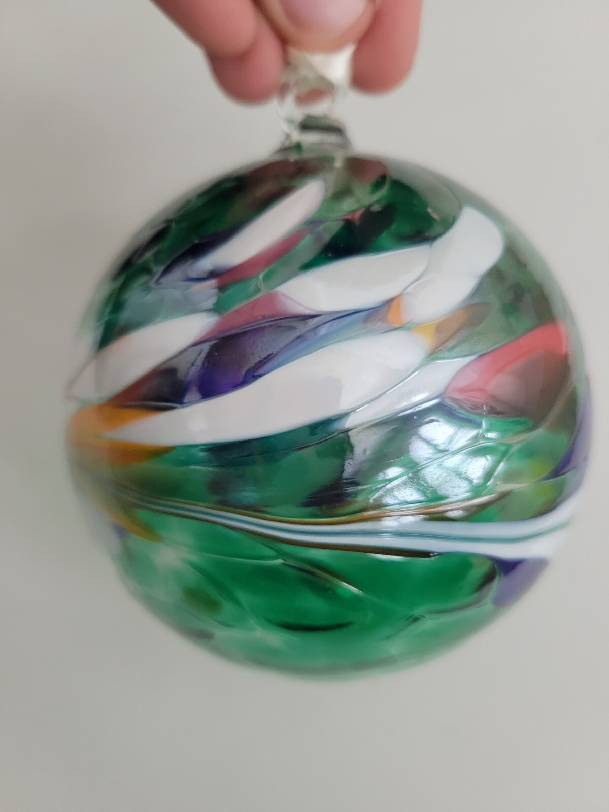 Traditional Friendship Hand Blown Ball Glass Kugel 4” Green Swirl Ornament