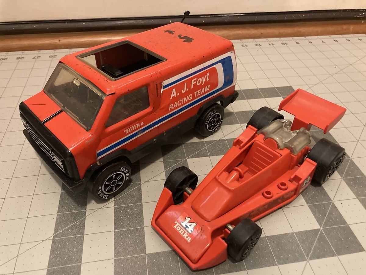 Vintage Tonka AJ Foyt Racing Team Van And Indy Race car 1970s Made