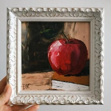 Red Apple Painting Impasto Oil Painting Original art 3D Art 6x6 inches