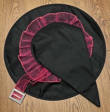 Preowned Black Witch Hat with Pink Lace - Halloween Costume Accessory