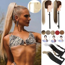 Long Straight Wrap Ponytail Clip in Hair Extension as Human Hair for Woman 1PCS