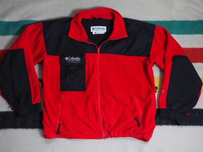 VTG 90s Columbia Titanium USA Made Red Black Fleece Nylon Zip Outdoor Jacket XL