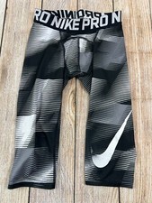 Nike Dri Fit Pro Compression 3/4 Leggings Black Gray White Boys Youth Small