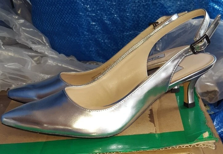 CLARKS Aquifer Belle Silver Metallic Leather slingbacks Sandals UK Size 8D EU 42