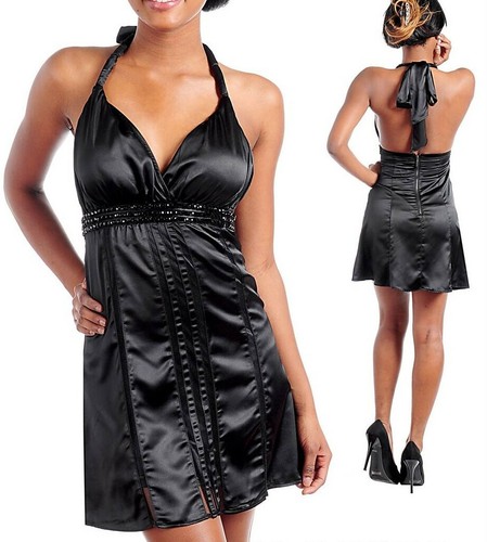Vestito donna abito raso lucido strass sexy smanicato scollo americana  nuovo # | eBay
