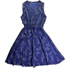 Romantic Navy Blue Floral Fit & Flare Dress APT. 9 Sleeveless Size S