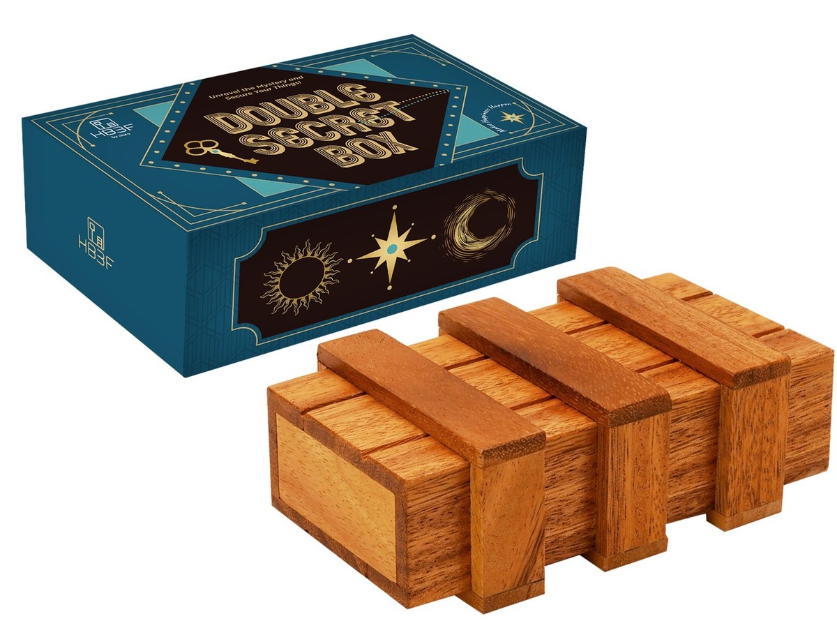 Secret Puzzle Box- Brain Teaser Wooden Box with Hidden