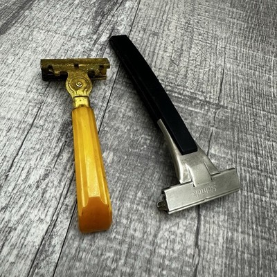 VTG Schick Injector Razor Lot Type E Butterscotch Bakelite Handle & Type L Black