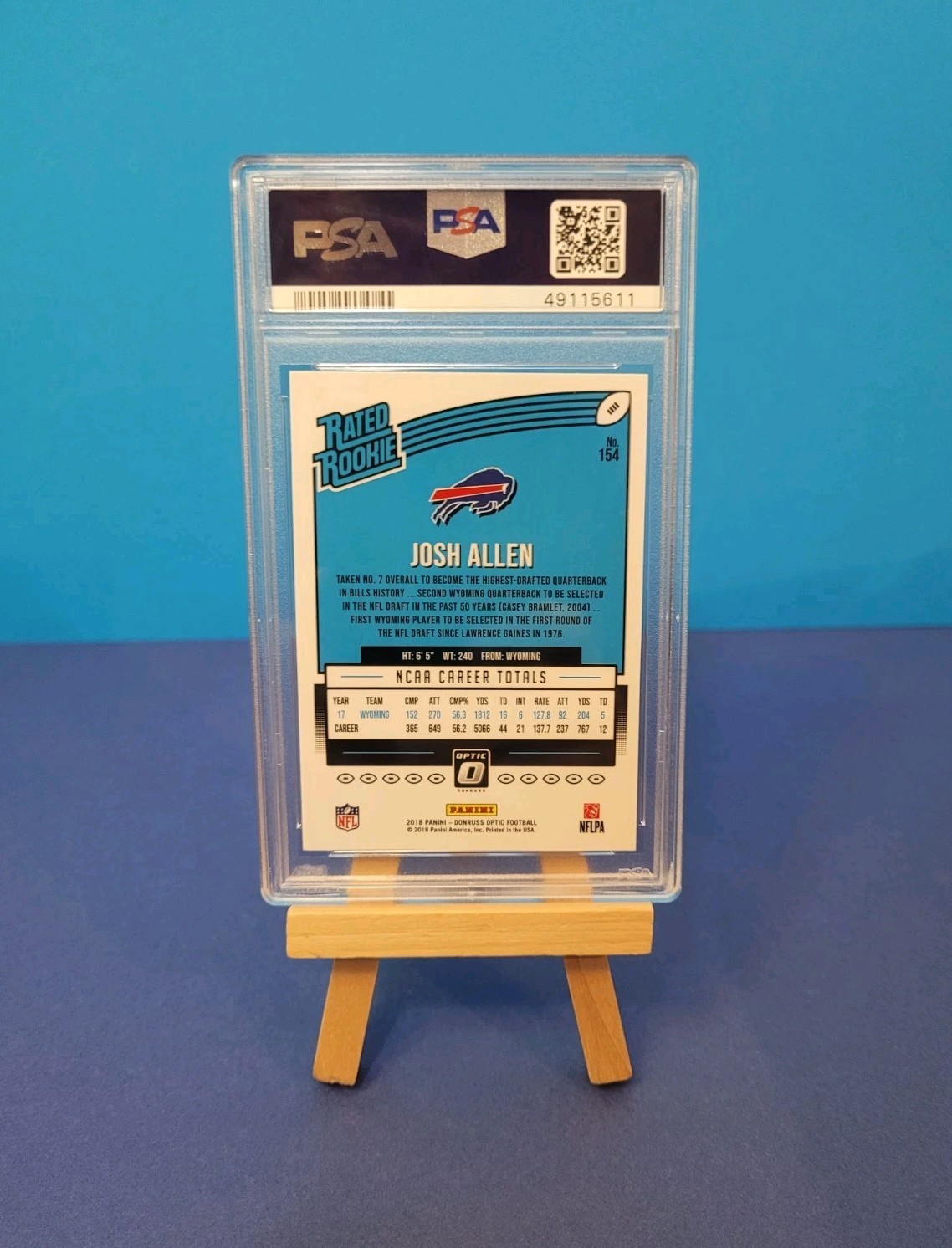 🔥Josh Allen 2018 Donruss Optic [Base Rated Rookie] RC #154, PSA 9 view 2