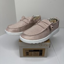 HEY DUDE Women's 6 Wendy Comfort Shoes Sparkling Pink Rose Gold NEW See Pics