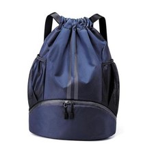 Drawstring Backpack Gym Bag with Shoes Pocket  Water Large Navy Blue