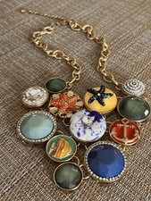 Nautical Gold Tone Necklace with Starfish, Anchor, Fish, Rhinestones So Beachy