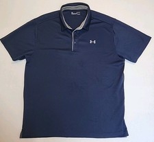 Under Armour HeatGear Polo Shirt Men's XL Blue Stretch Short Sleeve Loose Fit