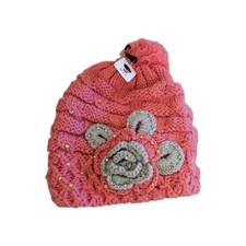 Beanie Hat Crochet Floral Sequin Embellished Pink Gray Women's NEW