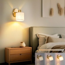 Dimmable LED Wall Sconce Lights Linen Lampshade Bedside Wall Mounted Night Lamp