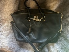 Victoria  s Secret Black Leather Handbag with Chain Accents