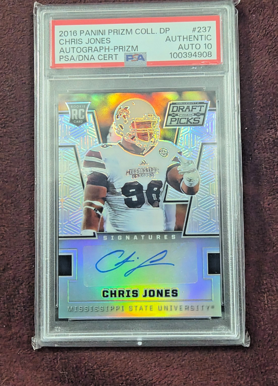 2016 Prizm Collegiate Draft #237 CHRIS JONES RC Auto PSA 10 Chiefs Rookie Card