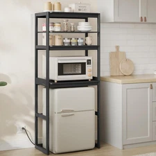 SONGMICS HOME Kitchen Bakers Rack Power Outlet 4-Tier  Adjustable Shelf Black