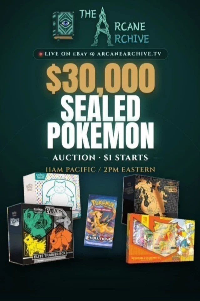 $30,000 Pokemon Sealed Auction! All $1 Starts Live from the Arcane Archive