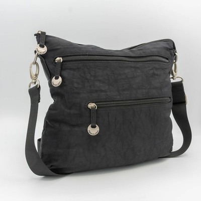 TRAVELON Anti-Theft Crossbody Bag Black Crinkle Nylon Multi Pocket Travel Purse