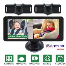 Baby Car Camera 1080P HD Split Screen Display Monitor Dual Camera Night Vision