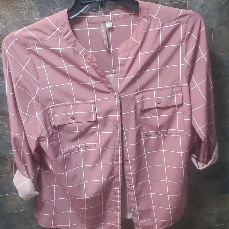 Brina & Em Women’s L Pink  long Sleeve Shirt Button Front Blouse