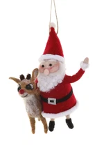 Cody Foster Santa and Rudolph Reindeer Holiday Felt Critter Ornament Christmas