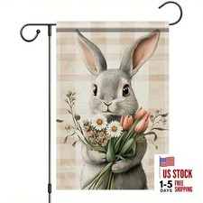 Welcome Easter Bunny Spring Summer Garden Flags 12x18 Bunny Eggs Tulips Flowers
