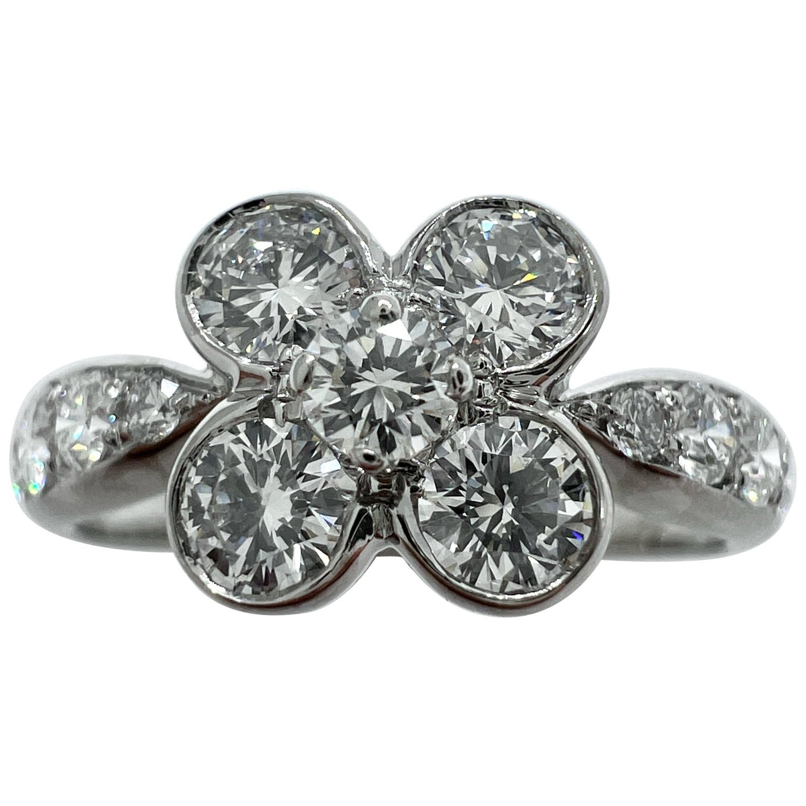 Rare Vintage Van Cleef & Arpels Onbell Diamond 18k White Gold Flower Ring 50