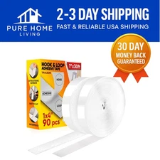 1 Inch x 30 Feet Strong Hook and Loop Tape with Industrial Adhesive - No Residue