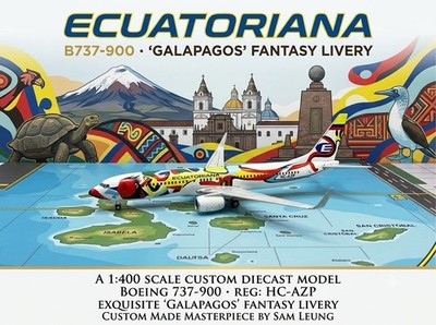 JC Wings 1:400 Ecuatoriana B737-900 HC-AZP Galapagos Air Custom Diecast Model