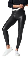 SPANX  Women  s Medium Black Faux Leather Mid Rise Leggings Stretch Slimming