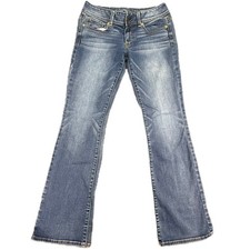 American Eagle Kick Boot Jeans Womens 6 Blue Super Stretch Low Rise Bootcut