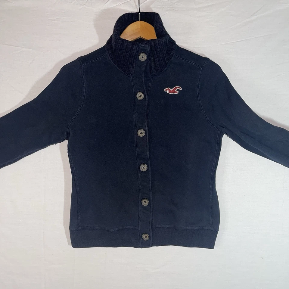 Cárdigan Suéter Vintage Y2K Hollister Tejido con Botones Azul Marino Para Mujer’s Grande Foto 3 de 4