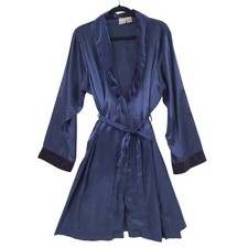 Vtg Gilligan OMalley Satin Robe XL Kimono Wrap Tie Waist Velvet Velour Trim 36"