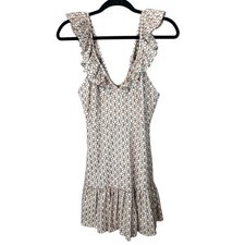 MinkPink Sleeveless V Neck Orange White Tanjil Embroidered Mini Dress Size S