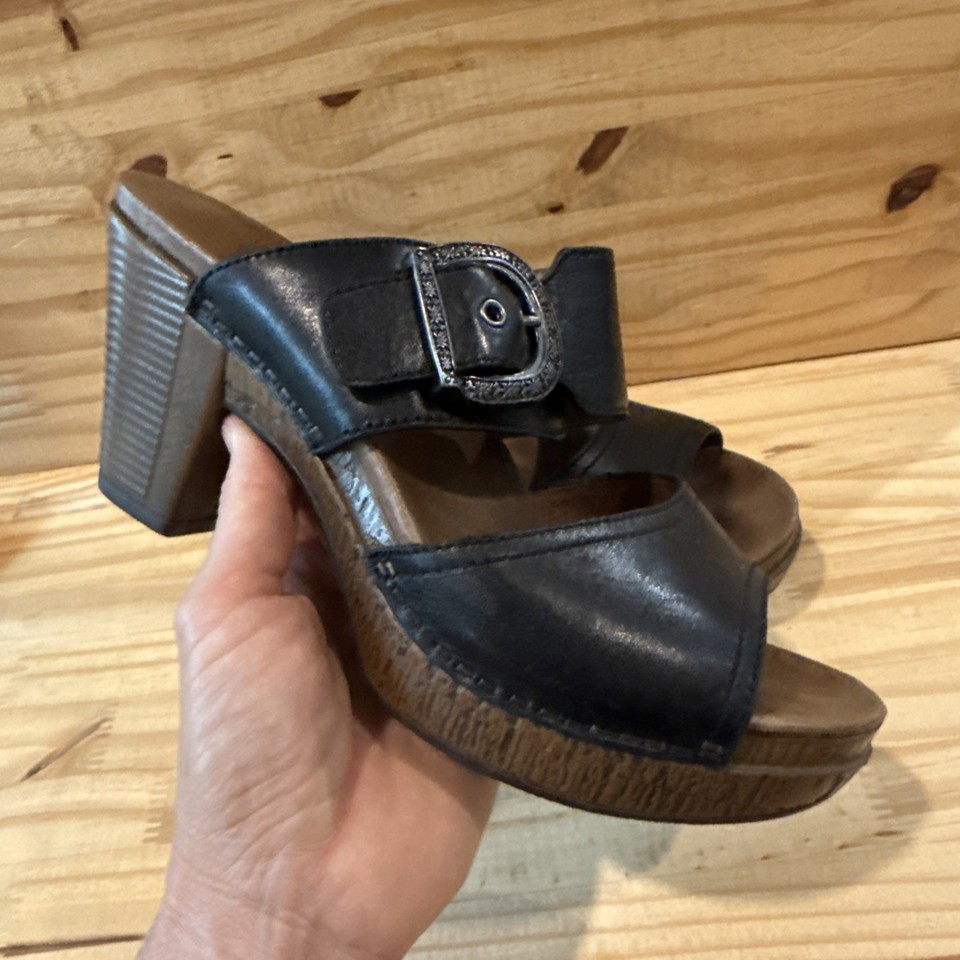 Dansko Ramona Sandals Clogs Size 38 US 7.5- Black Leather Buckle Whimsigoth Boho