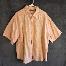 Cubavera Shirt Men 2XL Peach Linen Blend Embroidered Short Sleeve Guayabera