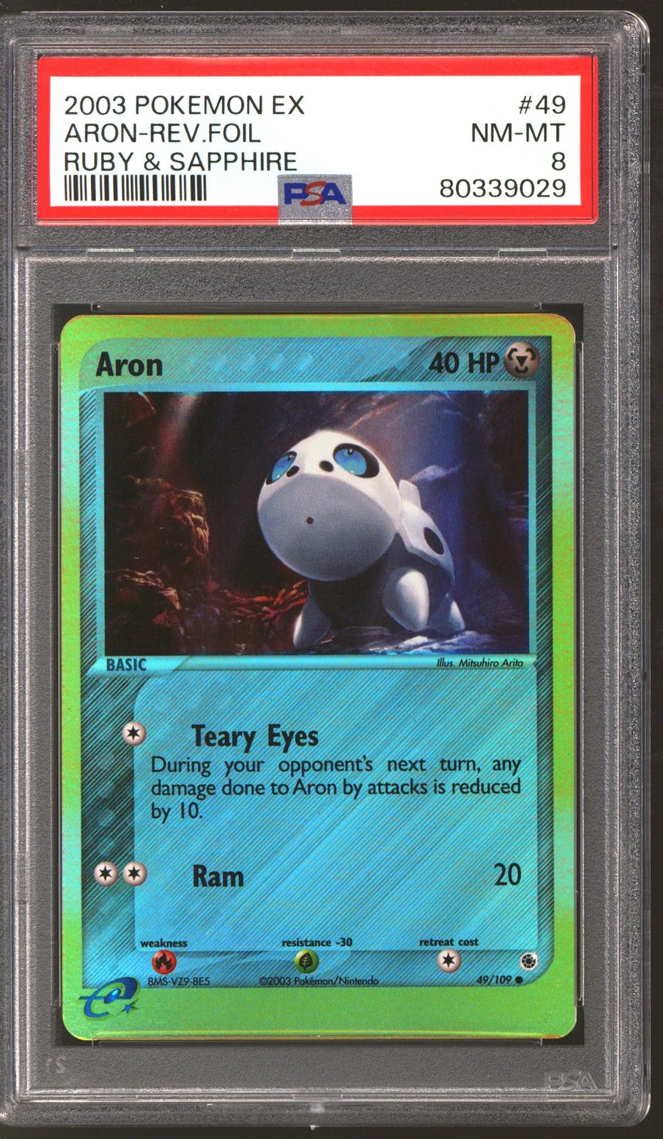 Pokemon Ruby & Sapphire Reverse Holo Foil Aron 49/109 PSA 8