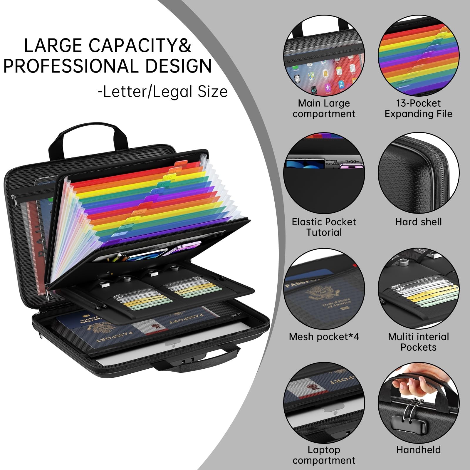 Fireproof File Organizer,Fireproof Document Box with Lock,Large 13 Pocket Exp...