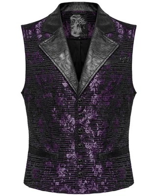 Punk Rave Chaleco De Hombre Gótico Oscuro Con Calavera Jacquard Morado Y Negro - Imagen 1 de 4