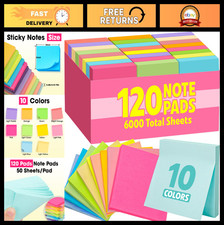 120 Sticky Notes 3x3 - Self-Stick Pads in Bright Colors, Bulk Office & School Su