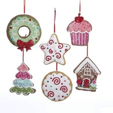 Kurt Adler 6 Gingerbread Cut-out Cookies Christmas Ornament Set