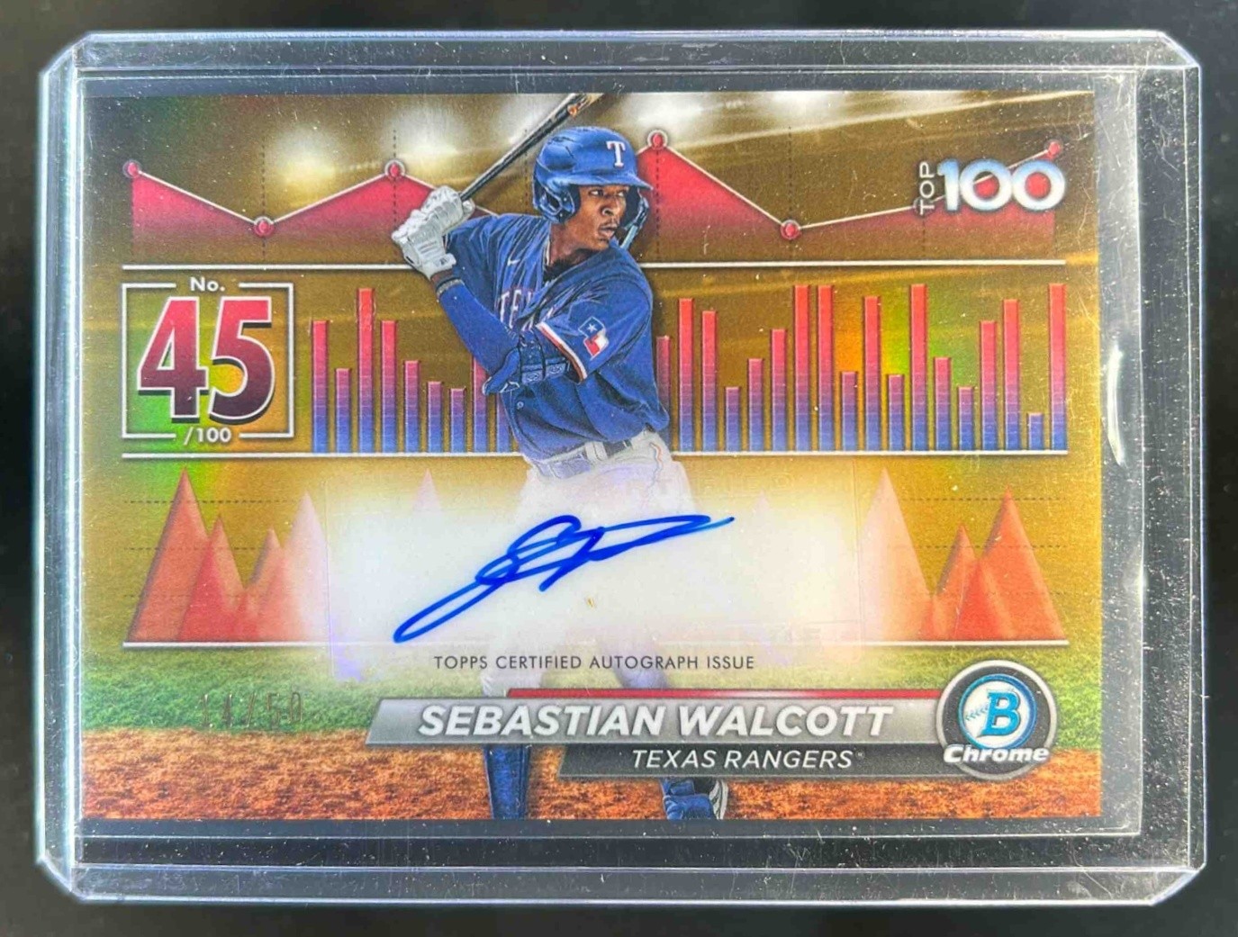 2024 Bowman Sebastian Walcott Scouts' Top 100 Chrome Auto Gold Refractor #14/50
