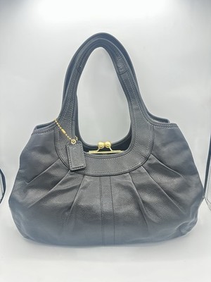 Coach Ergo Black Handbag  Pleated With Kiss Lock Satchel