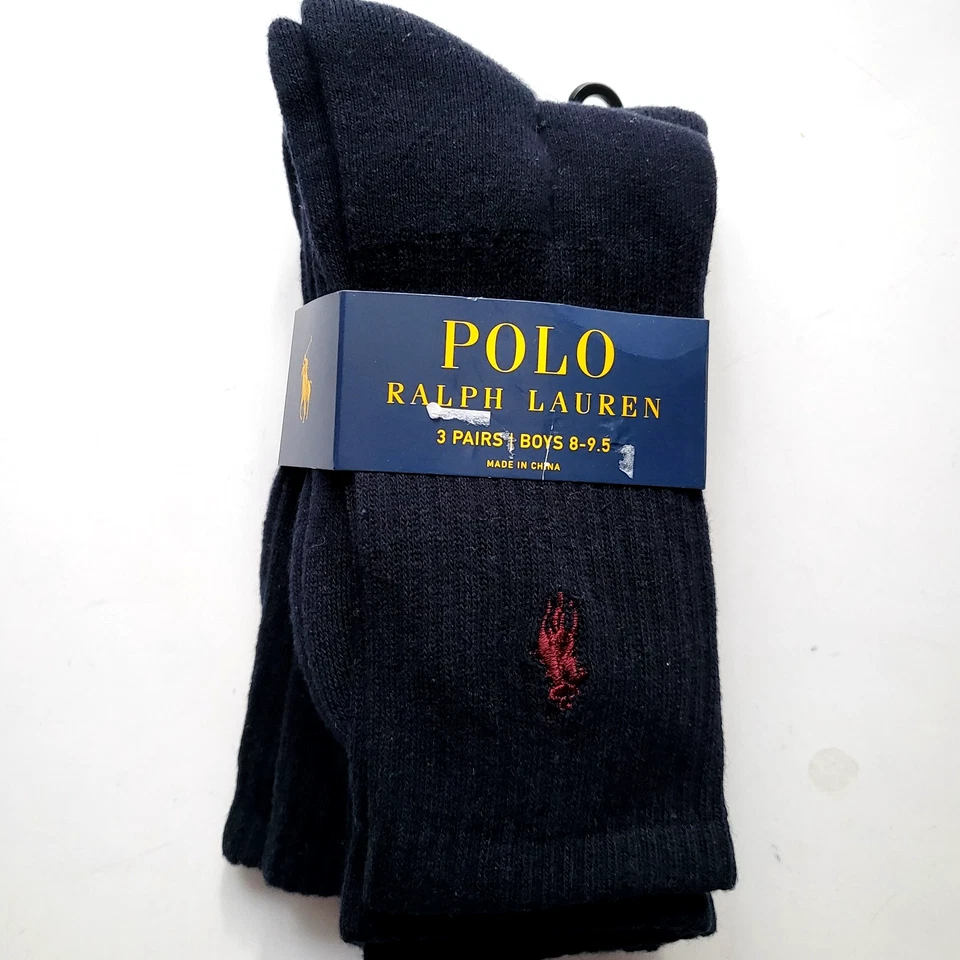Polo Ralph Lauren Niños Grandes 3 Pares Calcetines Crew Talla 8-9.5 S Azul Marino Gris Negro Foto 3 de 4