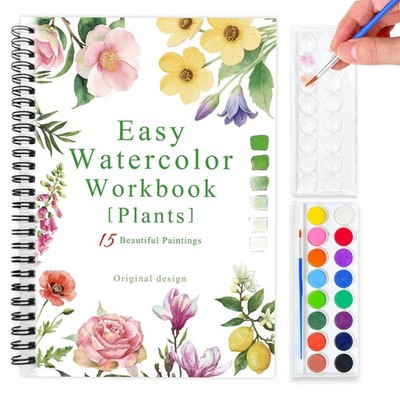 Watercolor Workbook Flower Plants, 15 Different Patterns of Original DIY Desi...